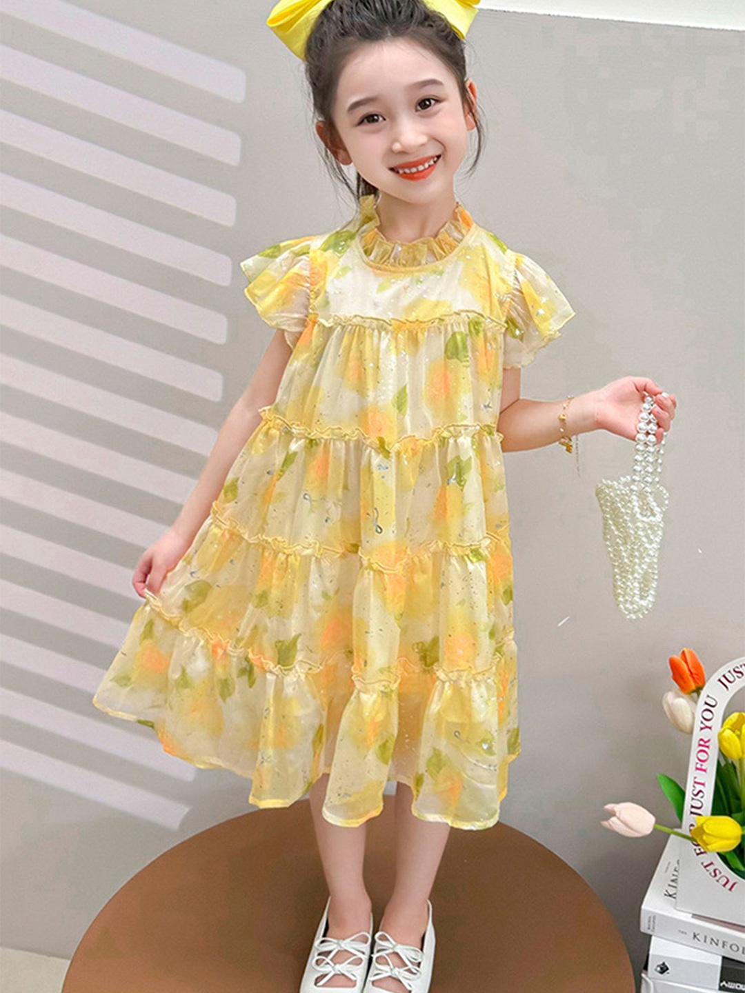 

LULU & SKY Floral Print A-Line Dress, Yellow