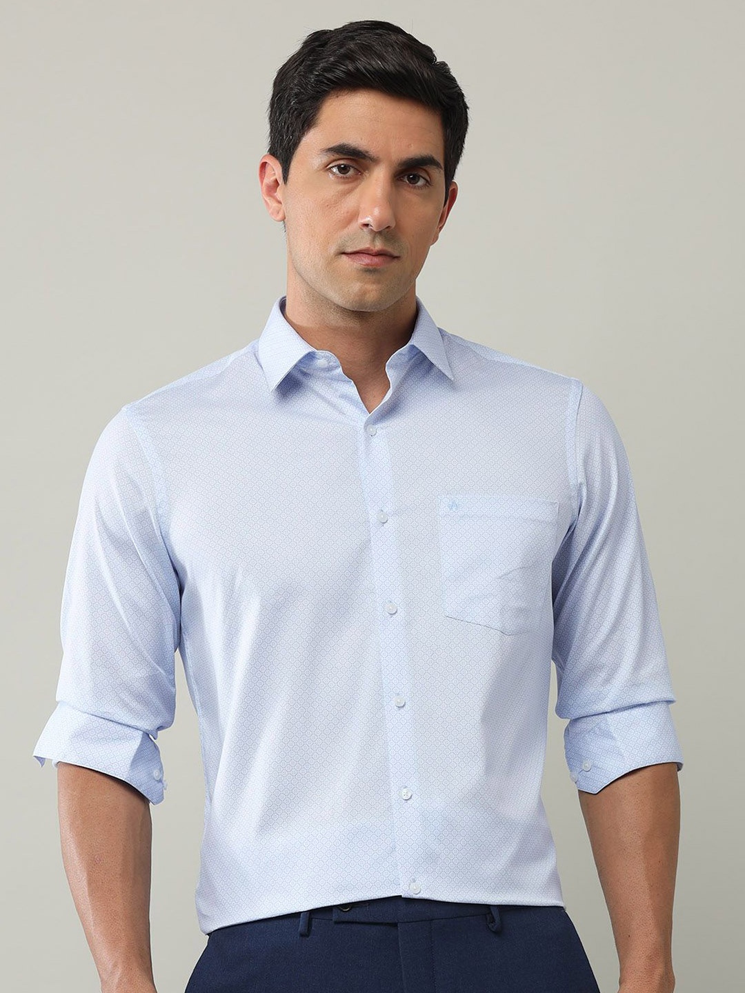 

Arrow Men Classic Fit Spread Collar Geometric Printed Cotton Formal Shirt, Blue