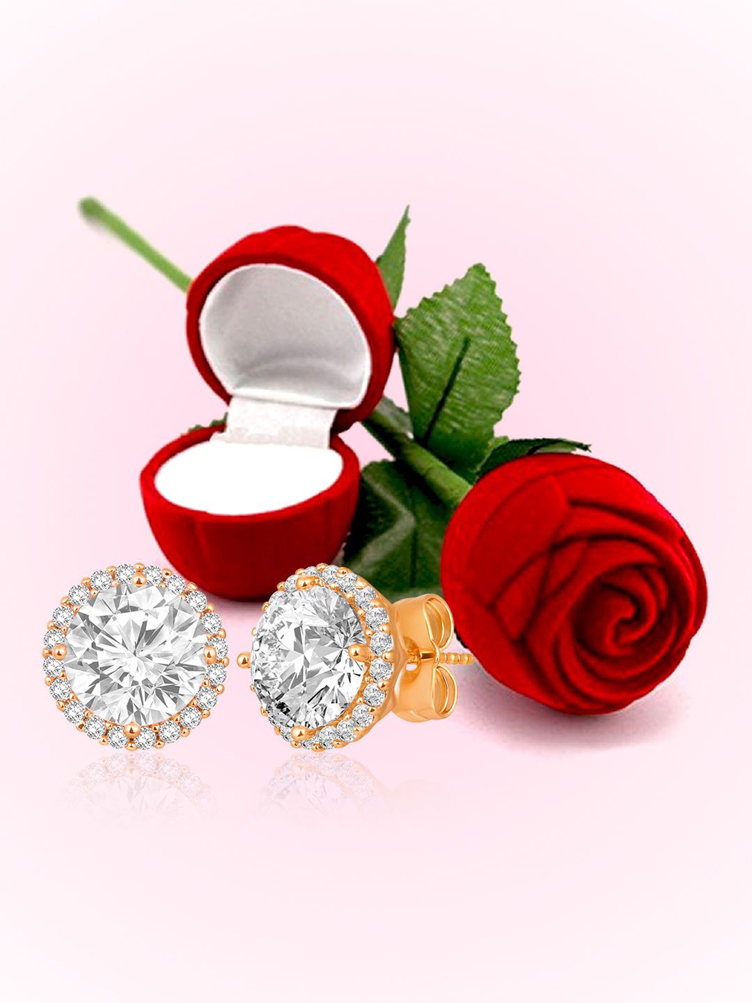 

Peora Gold-Plated Cubic Zirconia Studded Circular Studs With Rose Jewellery Box