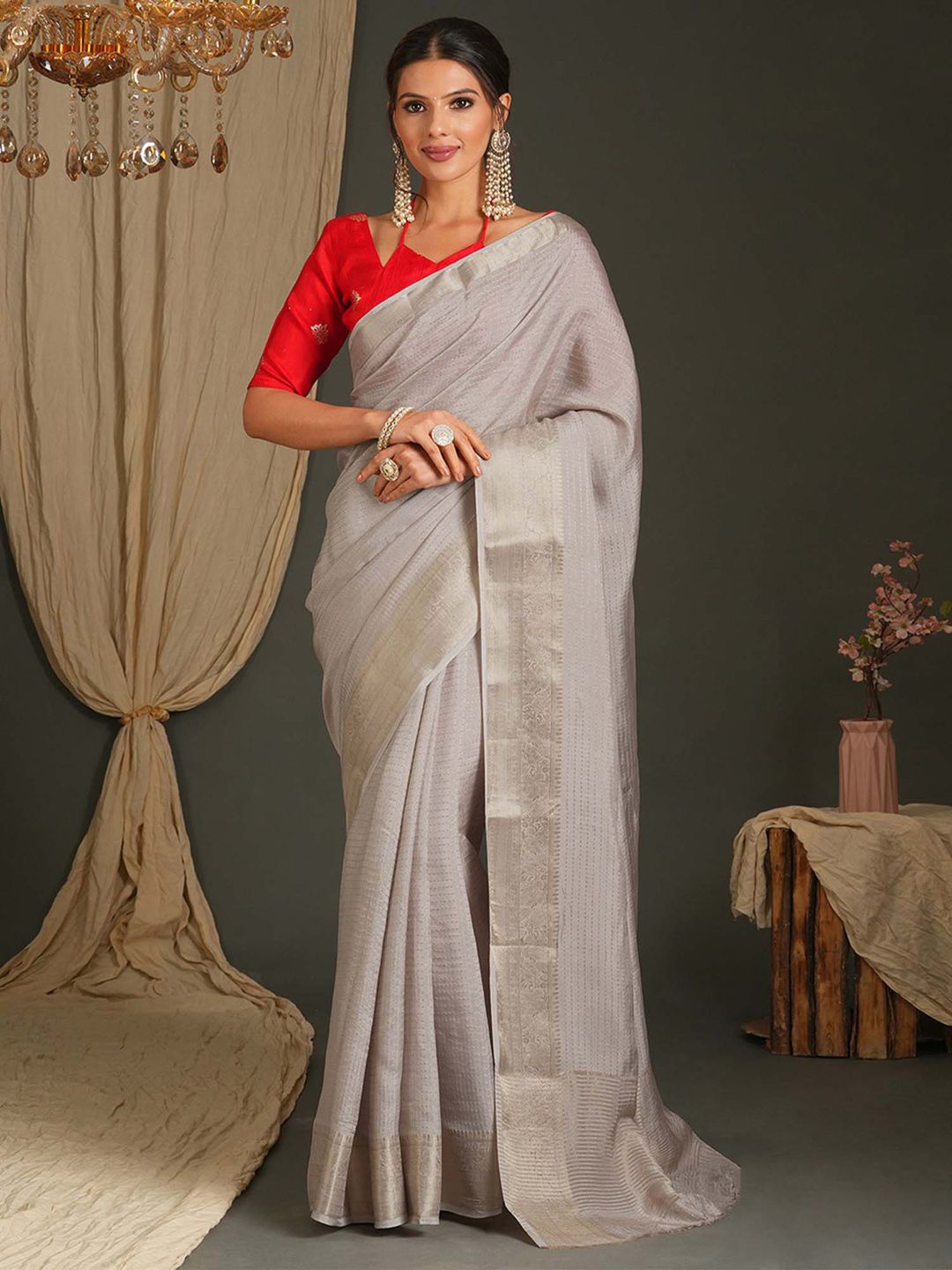 

Anouk Woven Design Silk Blend Banarasi Saree, Grey