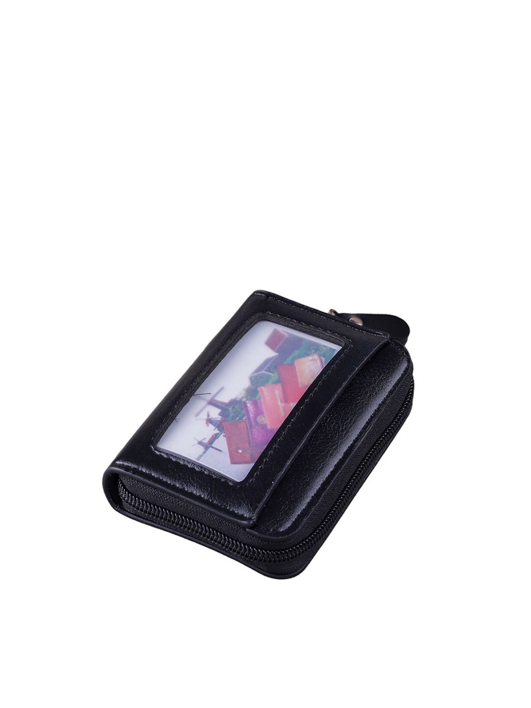 

WATCHSTAR Men Zip Detail Leather Card Holder, Black