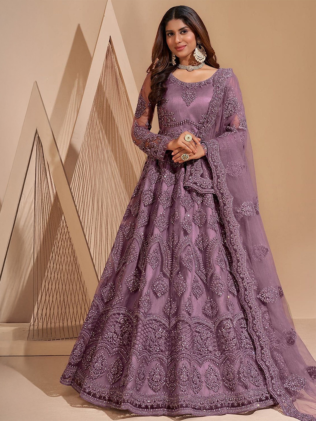 

Aika Women Embroidered Gown Ethnic Maxi Dress With Dupatta, Purple