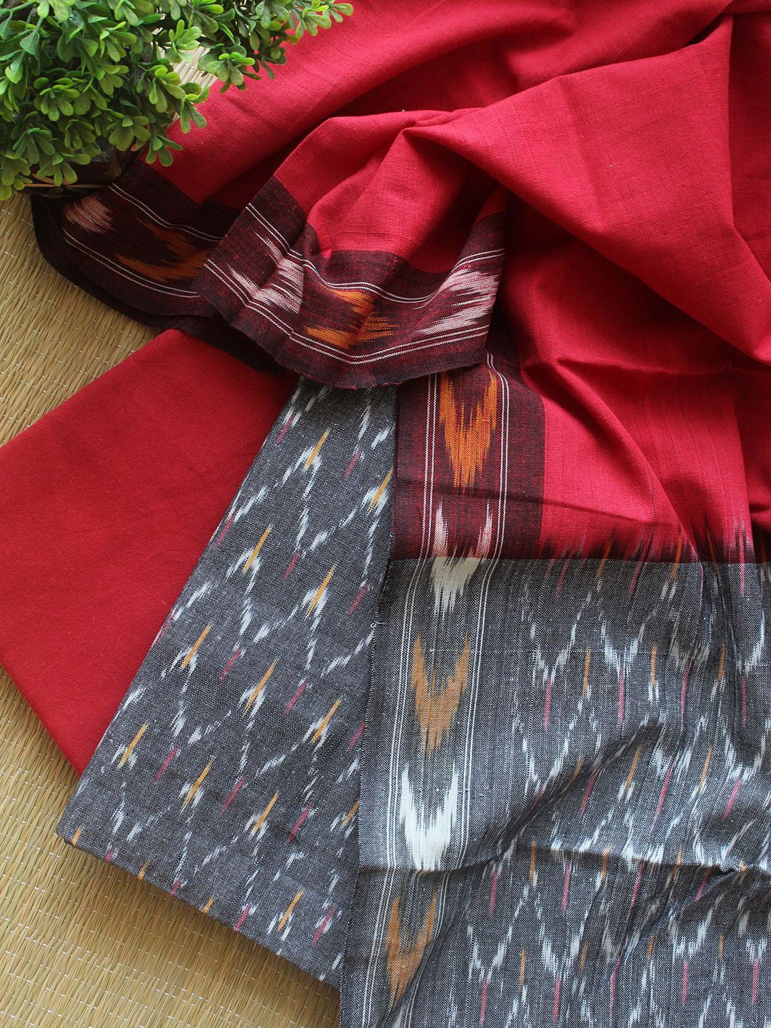 

Weaves of Tradition Ikat Printed Pure Cotton Unstitched Dress Material, Grey