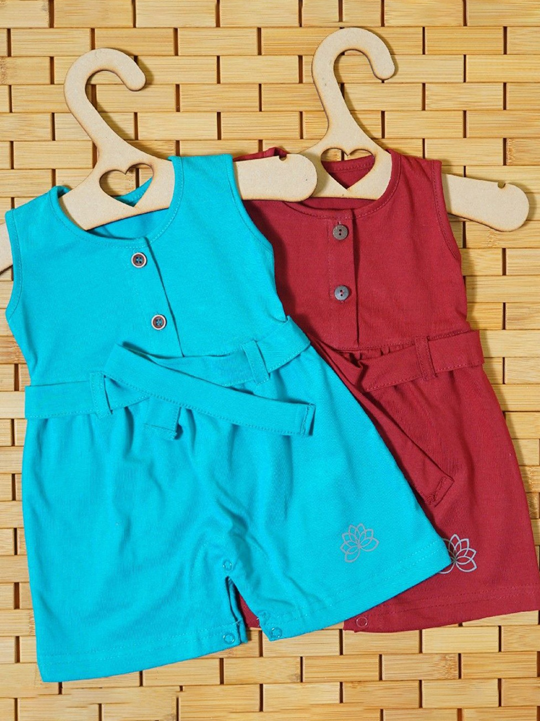 

THE MAPLES FASHION Girls Pack of 2 Cotton Rompers, Blue