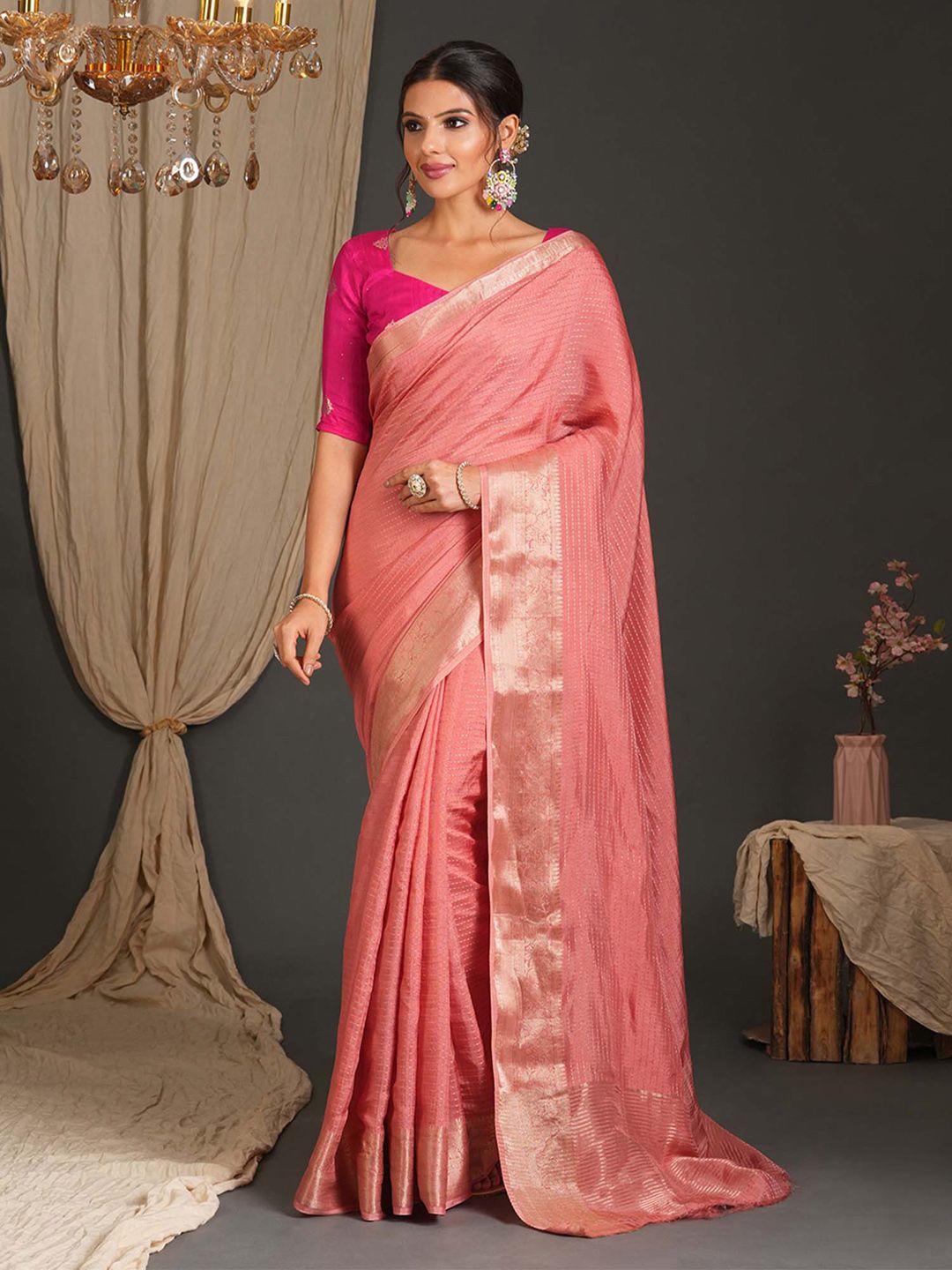 

Anouk Woven Design Zari Silk Blend Banarasi Saree, Peach