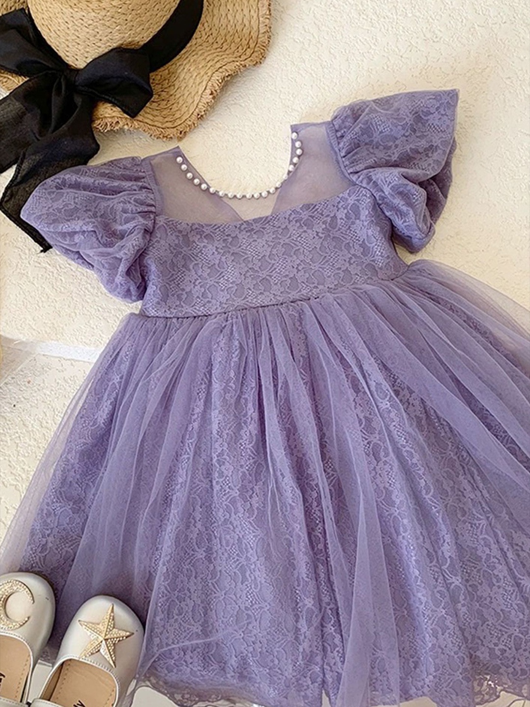

LULU & SKY Floral Flared Sleeve Fit & Flare Dress, Purple