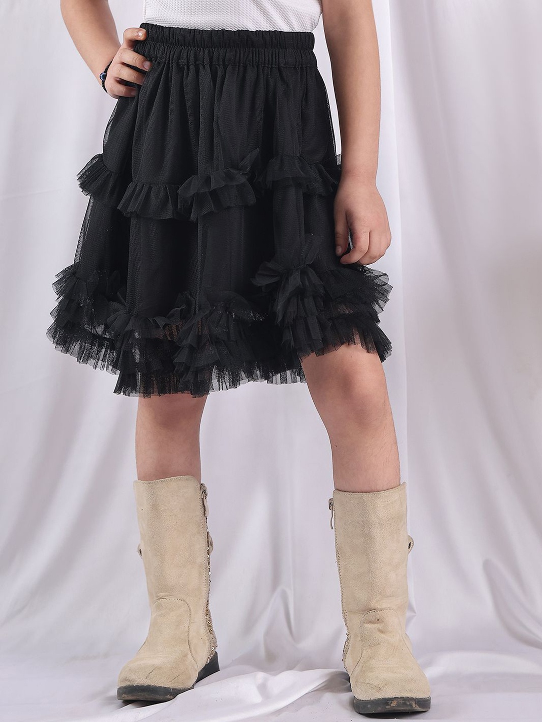 

NEUDIS Tiered Knee Length Skirt, Black
