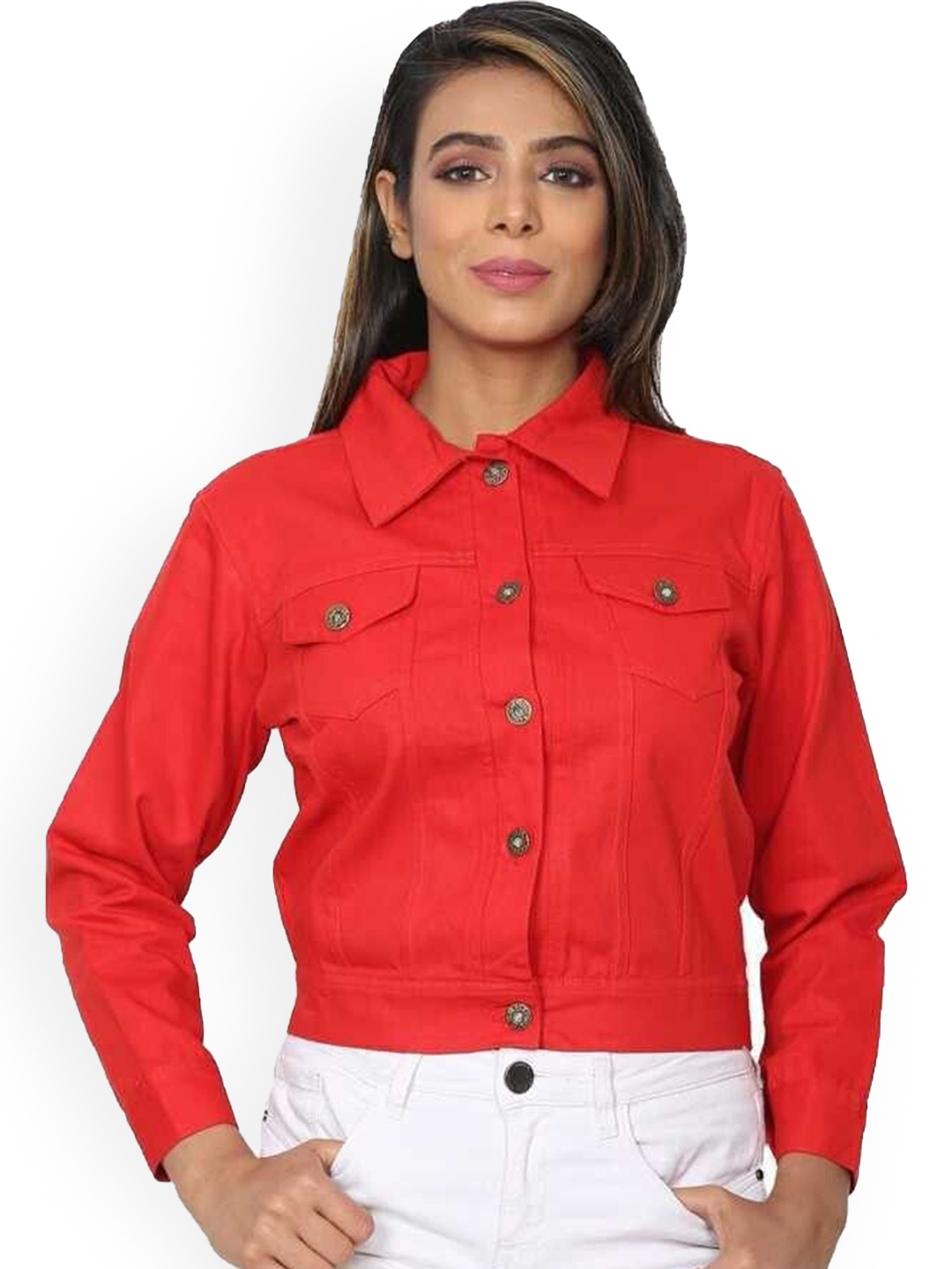 

KASHIAN Women Denim Jacket with Embroidered, Red