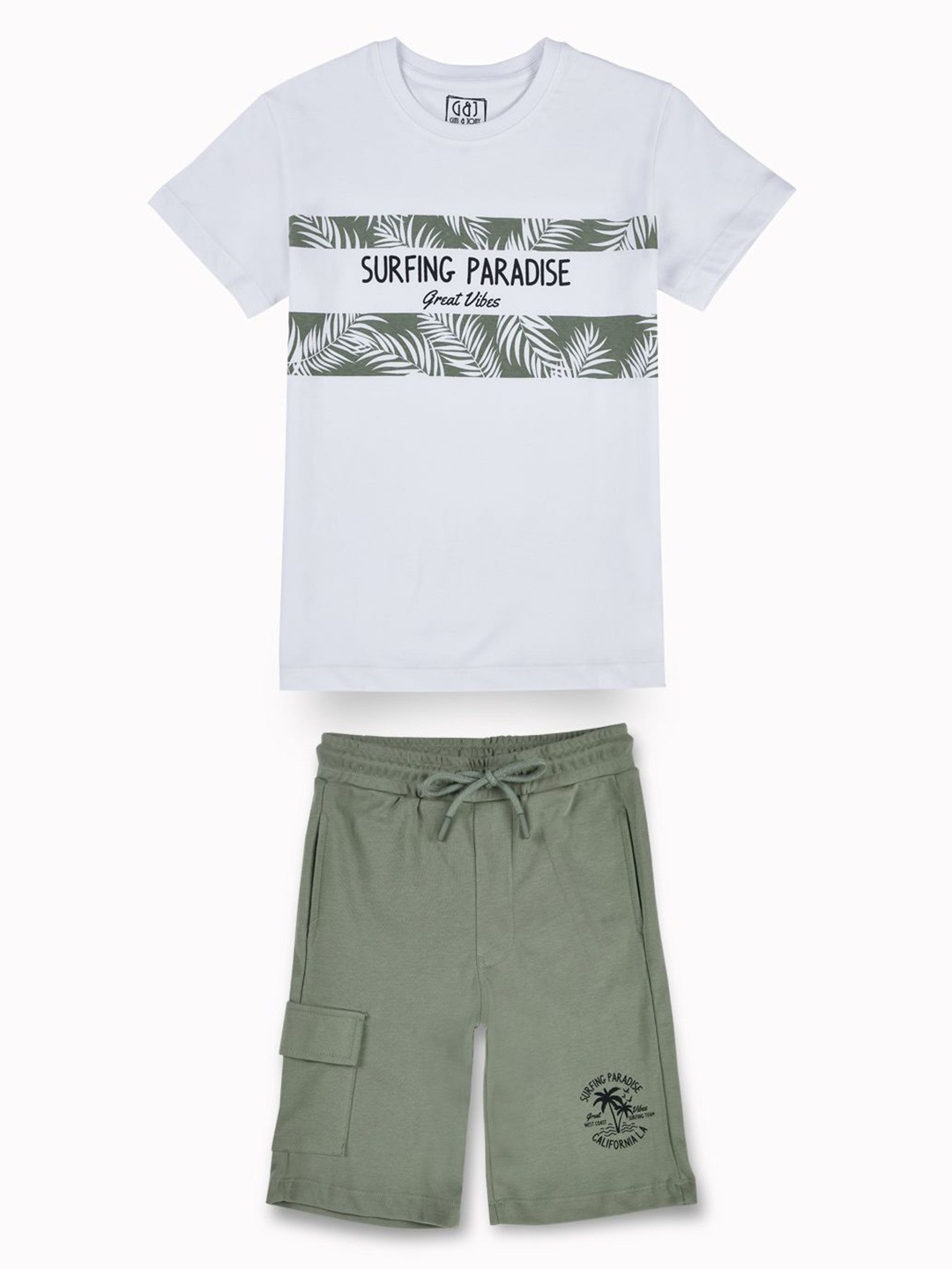 

Gini and Jony Boys Printed Round Neck Pure Cotton T-shirt with Shorts, White