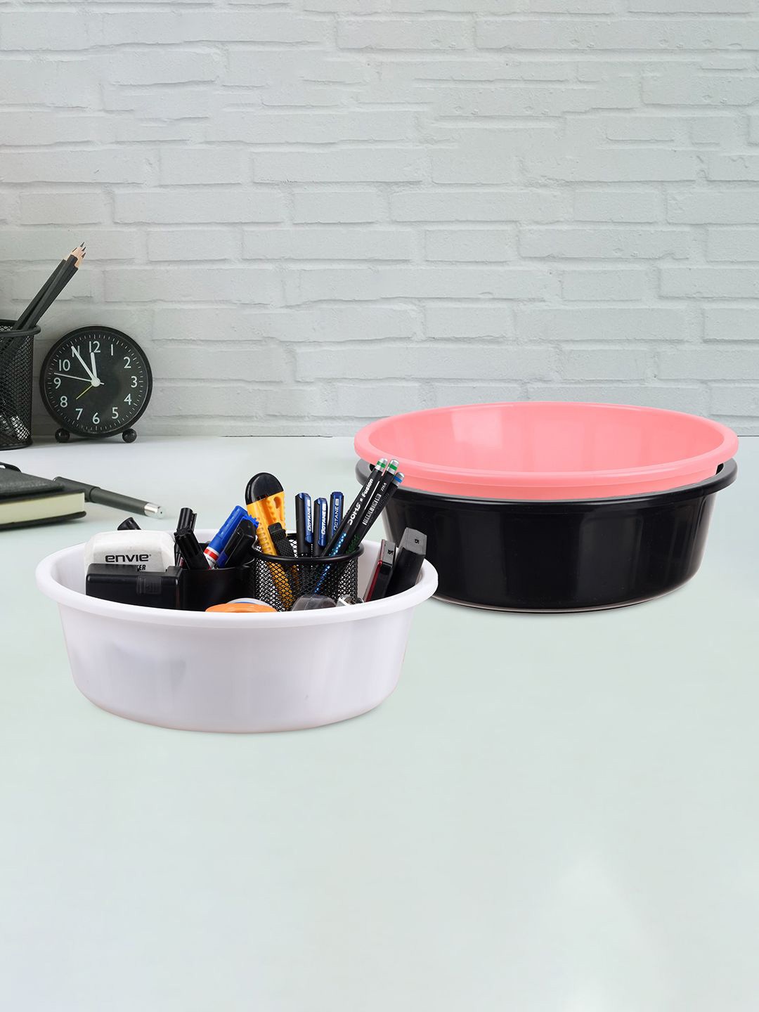 

Kuber Industries Black & Pink 3 Pieces Regular Desk Organisers