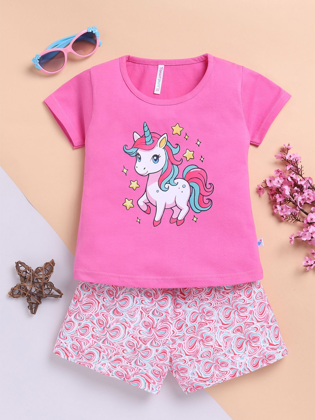 

Toonyport Girls Animal Printed Pure Cotton Top With Shorts, Pink