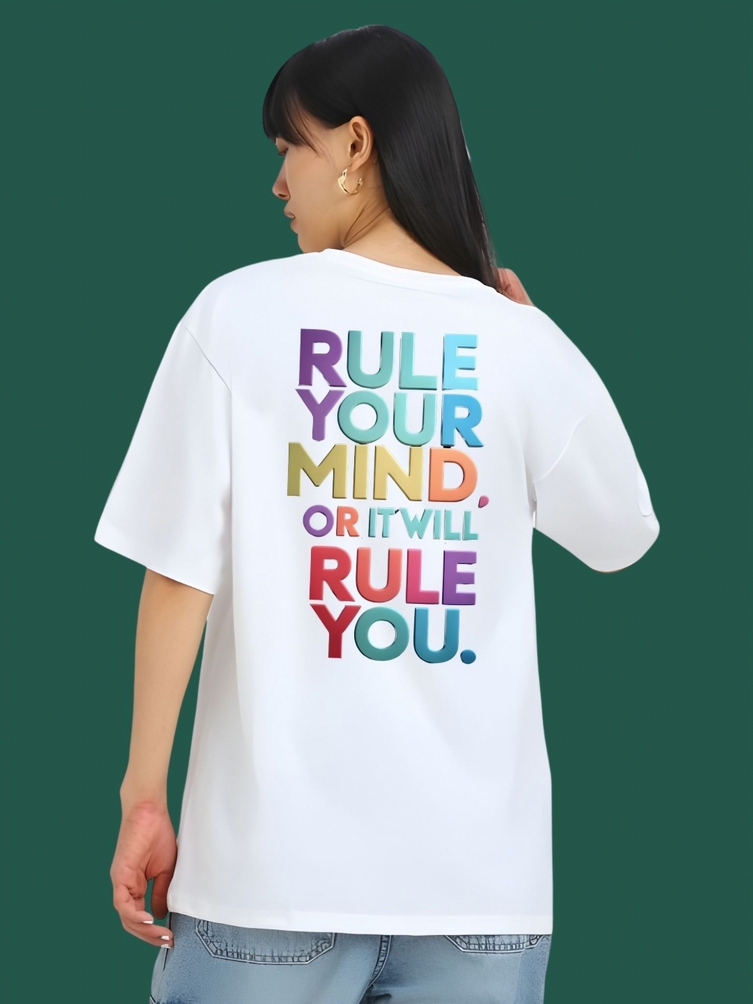 

DressBerry Women Typography Printed Round Neck Cotton Oversized T-shirt, White