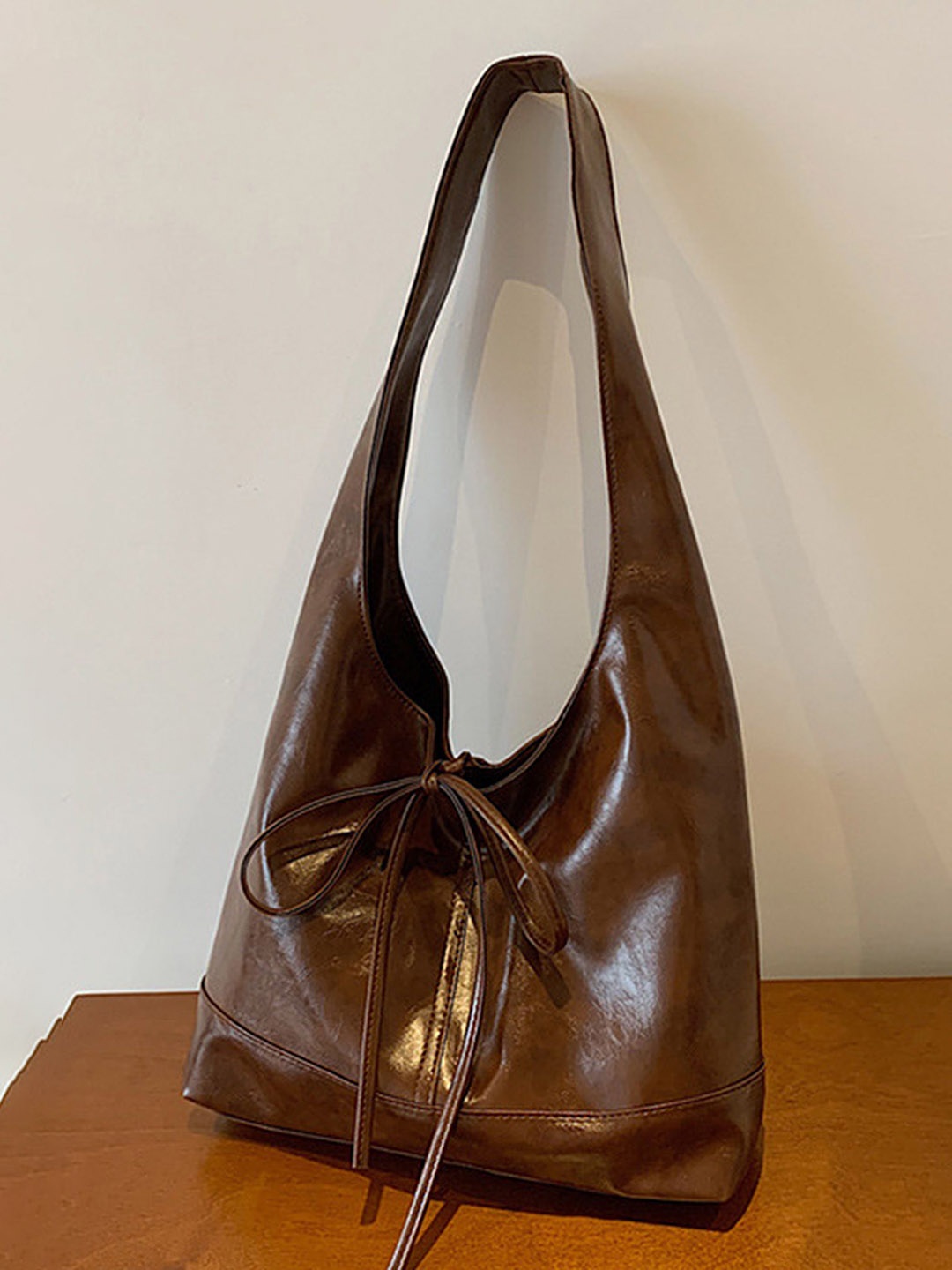 

LULU & SKY PU Bucket Hobo Bag with Cut Work, Brown