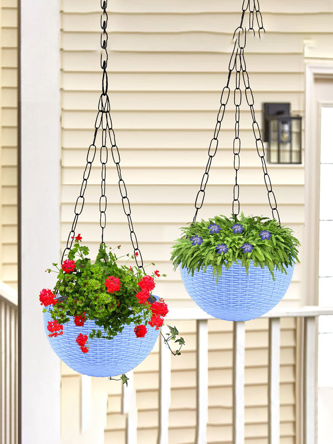 

Kuber Industries Blue 2 Pieces Textured Round Marble Euro Hanging Planters