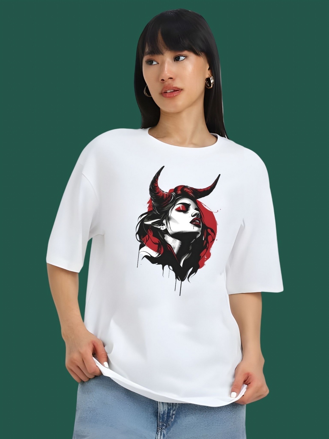 

DressBerry Women Graphic Printed Round Neck Cotton Oversized T-shirt, White