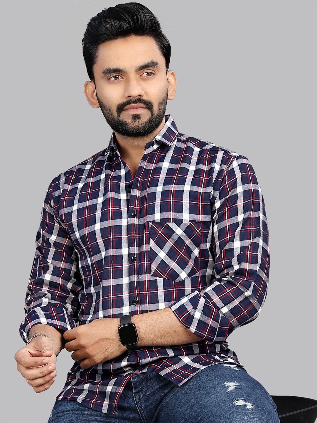 

Moda Rapido Men Classic Fit Spread Collar Tartan Checked Cotton Casual Shirt, Multi