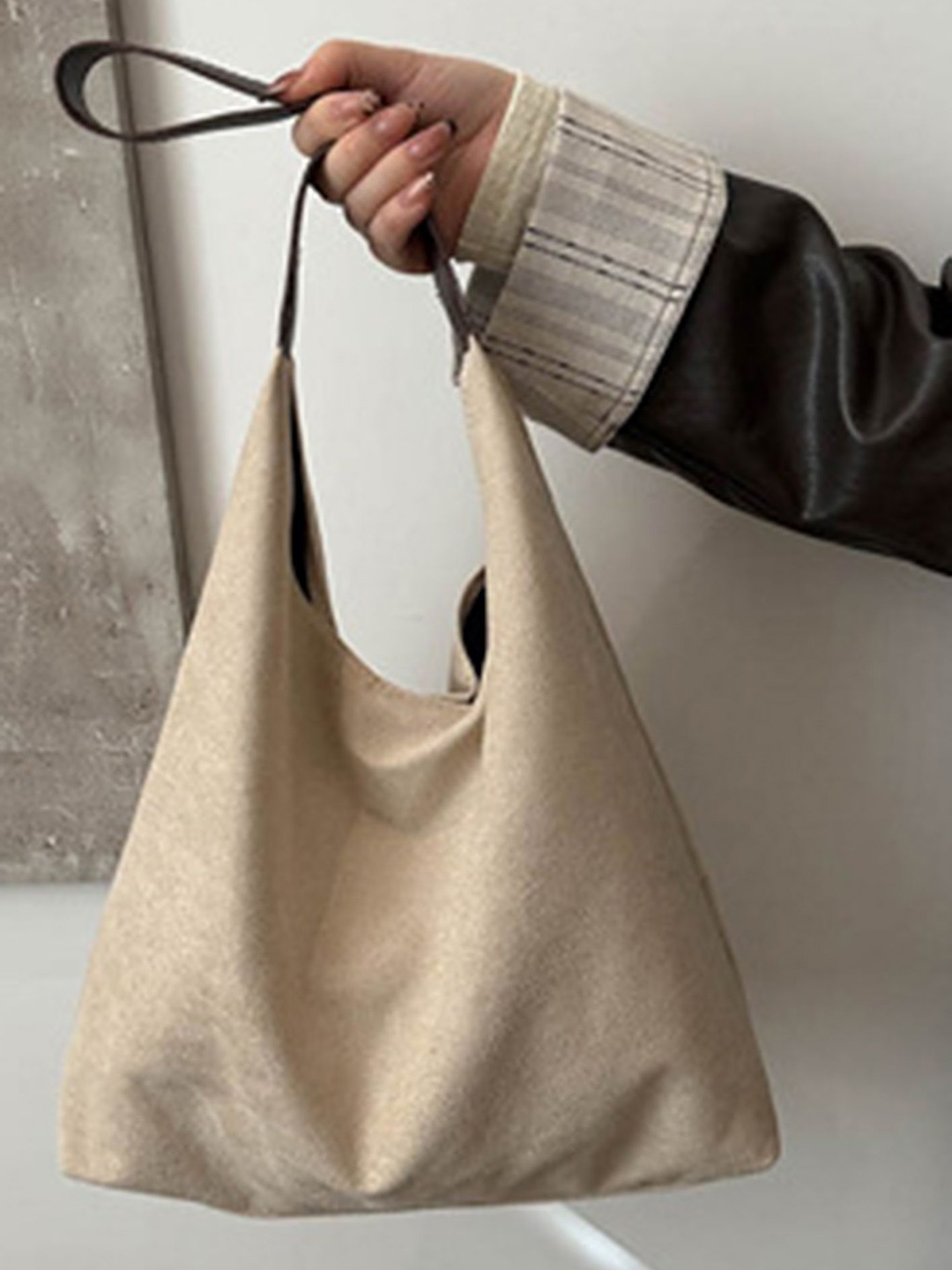 

LULU & SKY Textured Oversized Structured Hobo Bag, Beige