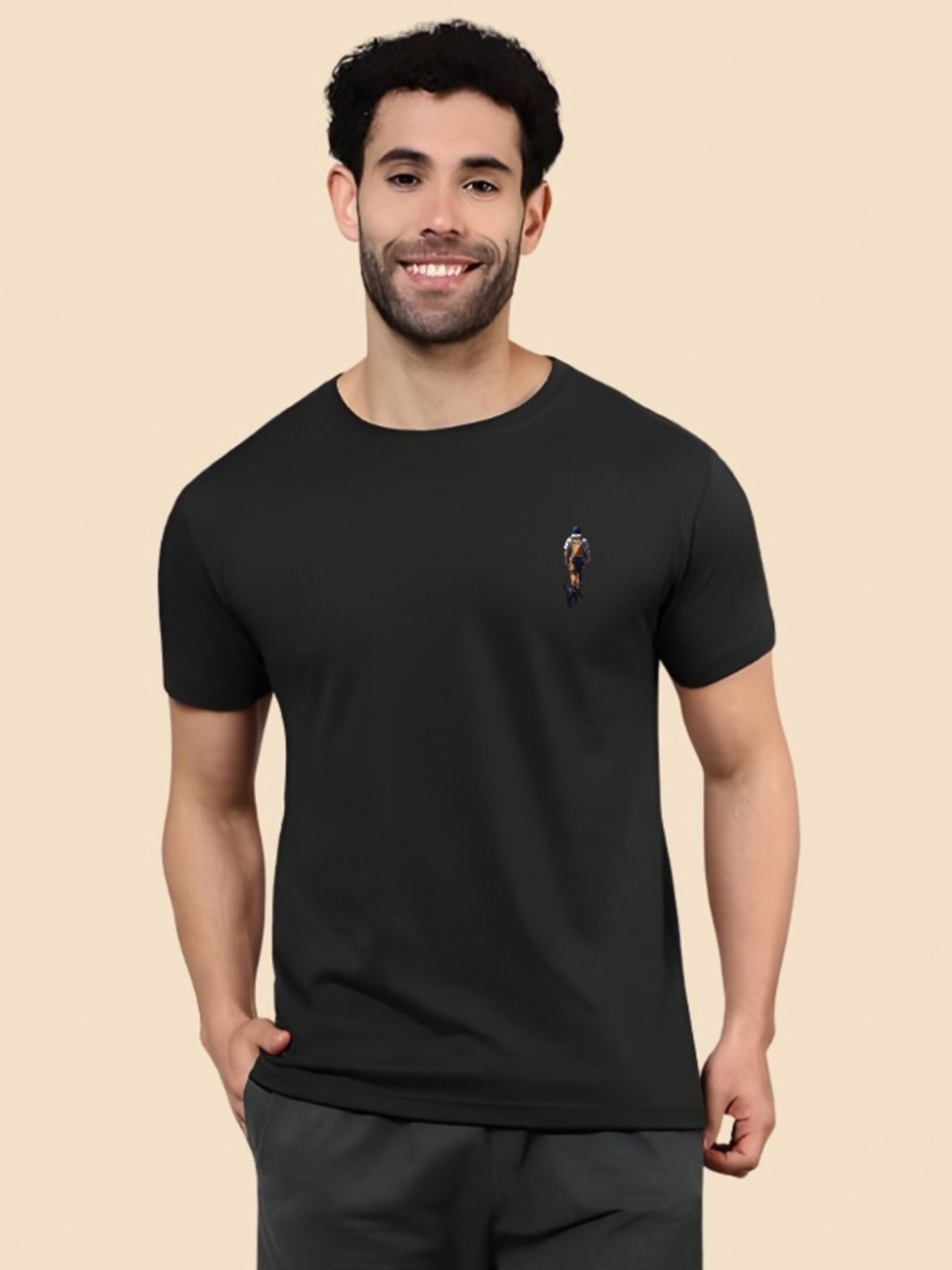

SZN Men Graphic Printed Round Neck Cotton T-shirt, Black