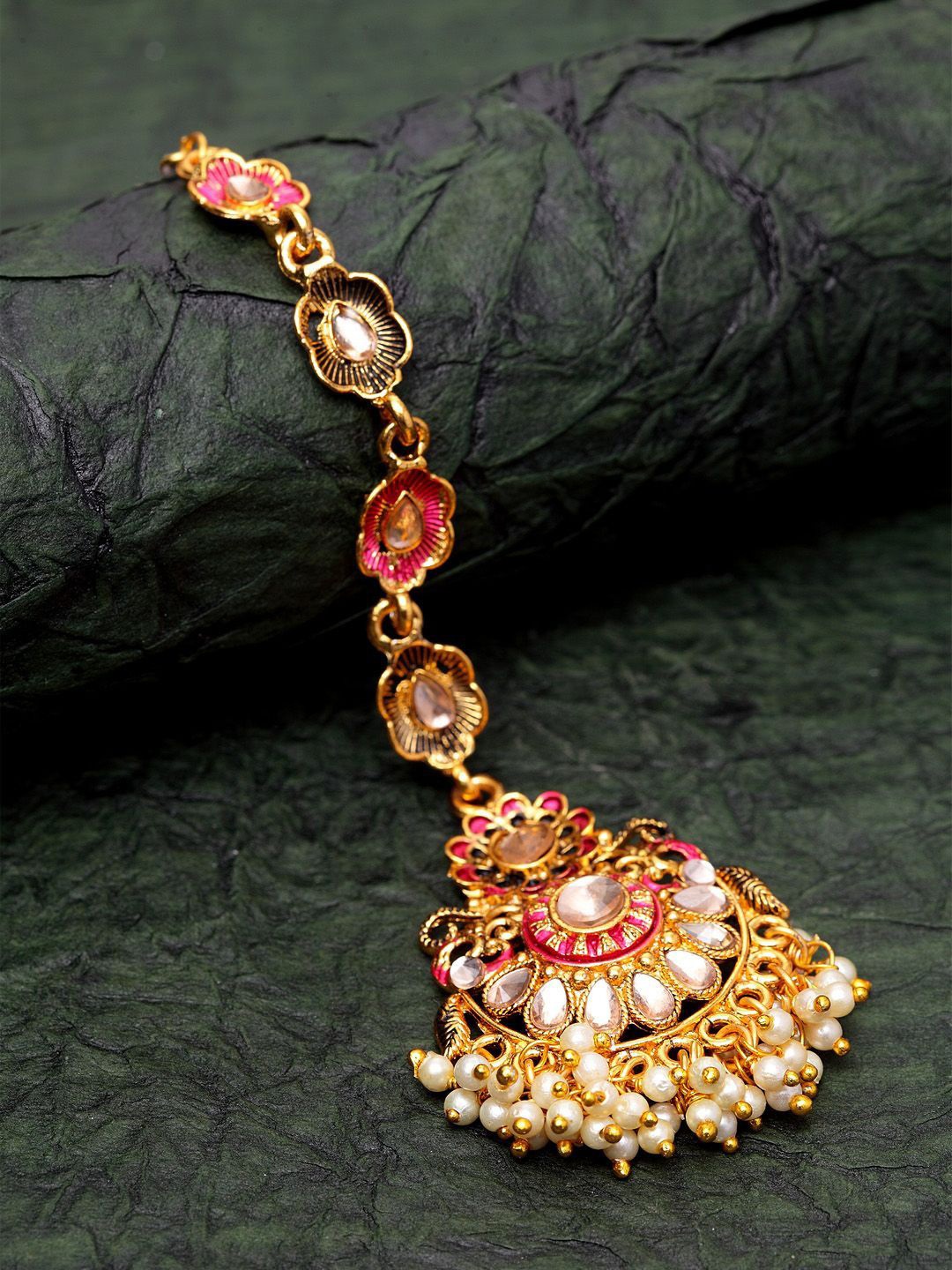 

Anouk Gold-Plated Artificial Stones and Beads Studded Maang Tikka