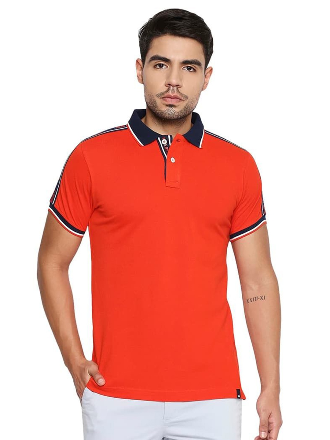 

Basics Men Solid Polo Collar Cotton T-shirt, Red