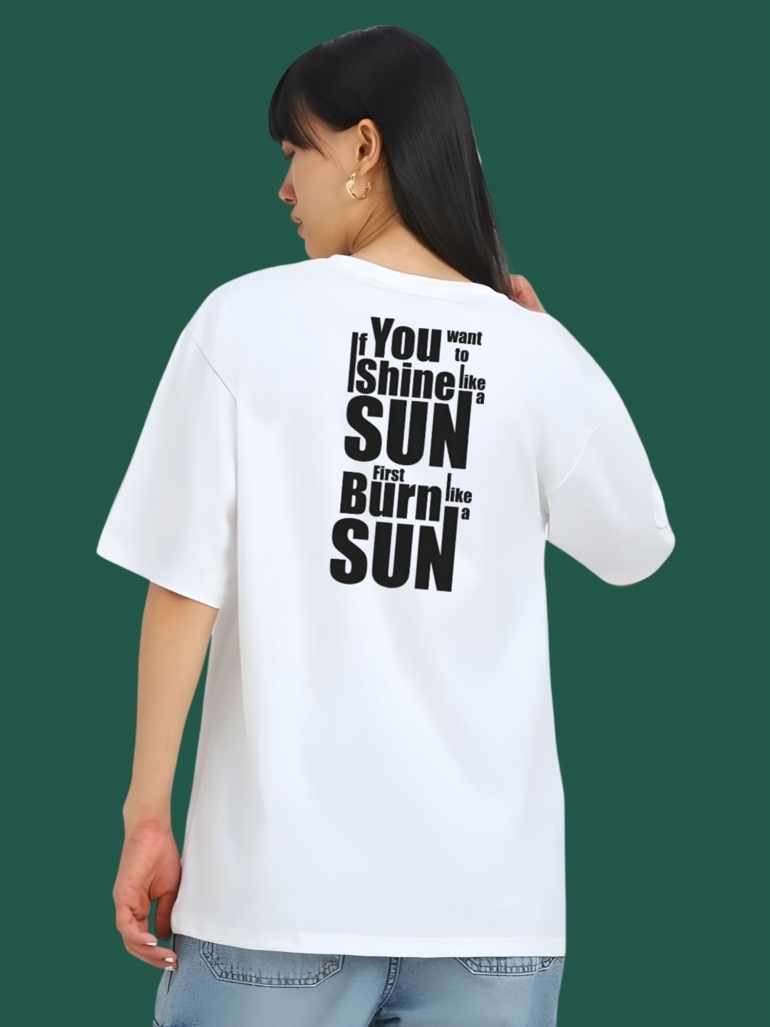 

DressBerry Women Typography Printed Round Neck Cotton Oversized T-shirt, White