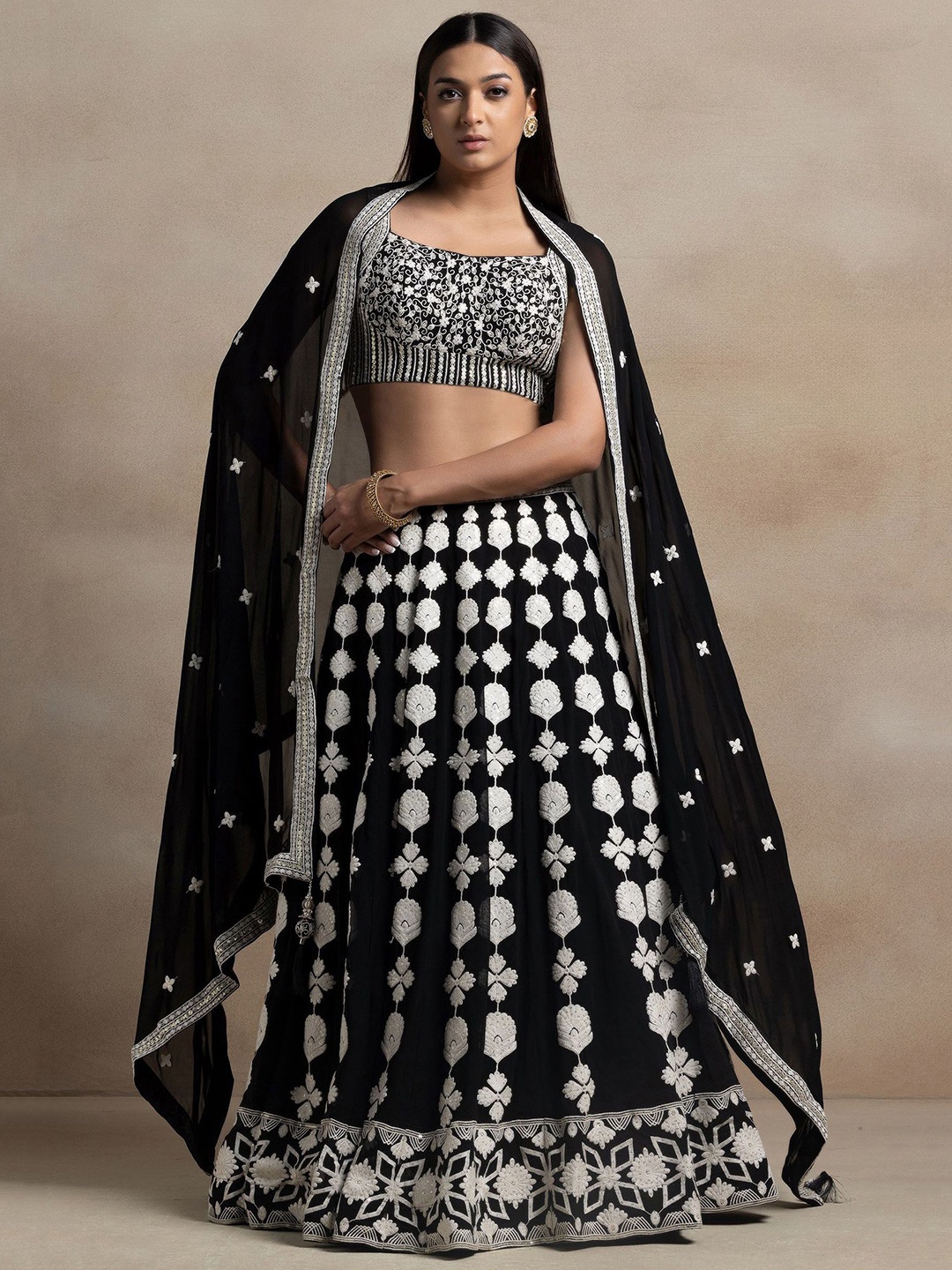 

FABPIXEL Embroidered Semi Stitched Lehenga With Choli & Dupatta, Black