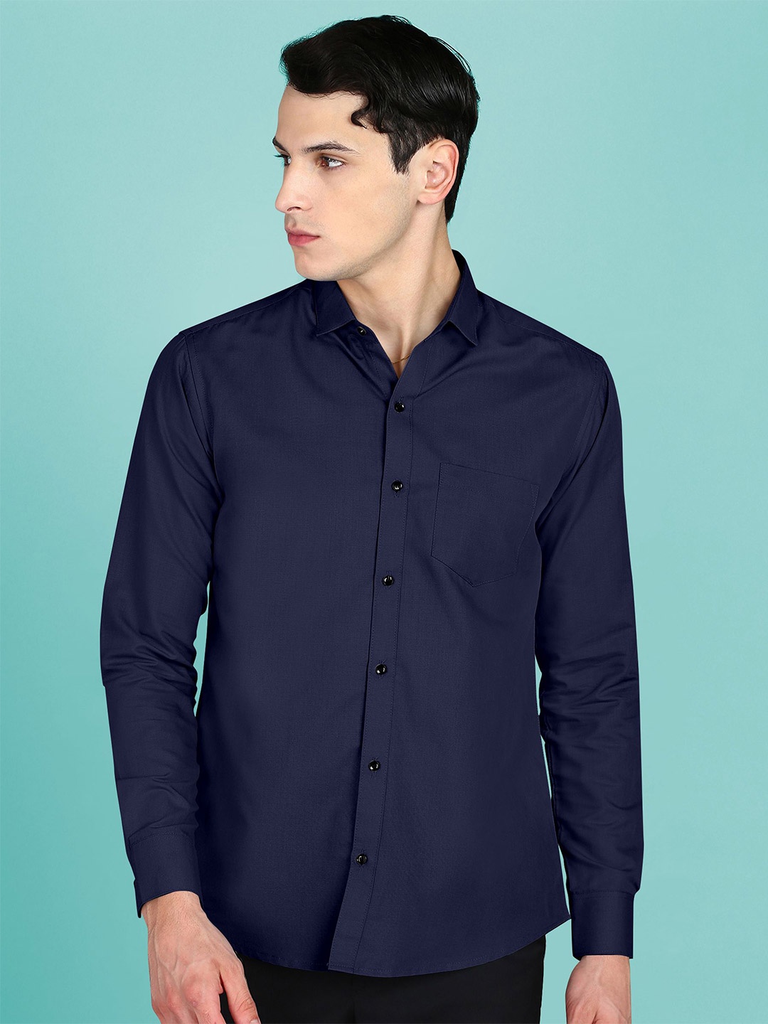 

Fibermill Men Slim Fit Opaque Casual Shirt, Navy blue