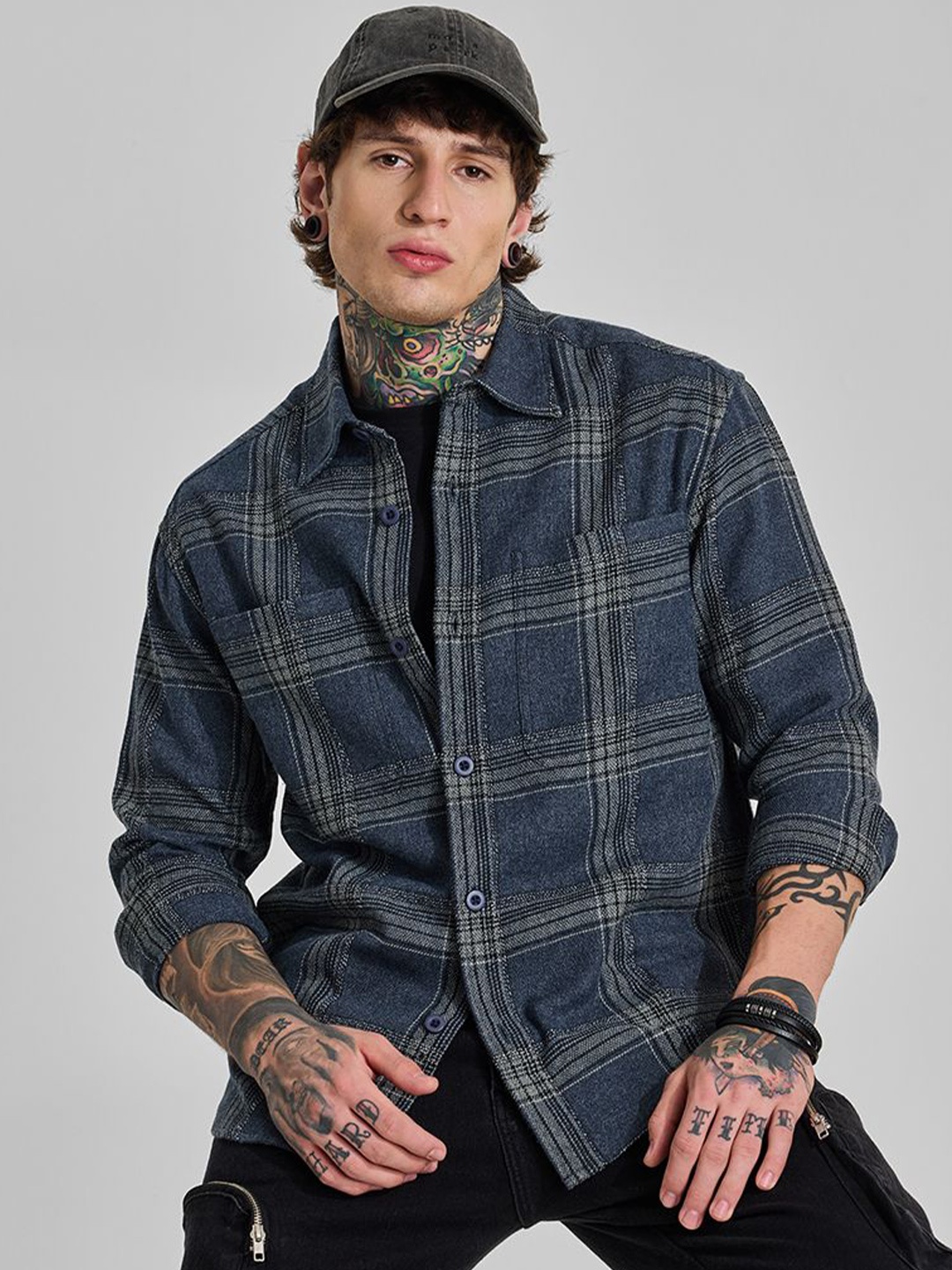 

Snitch Men Relaxed Opaque Checked Casual Shirt, Blue