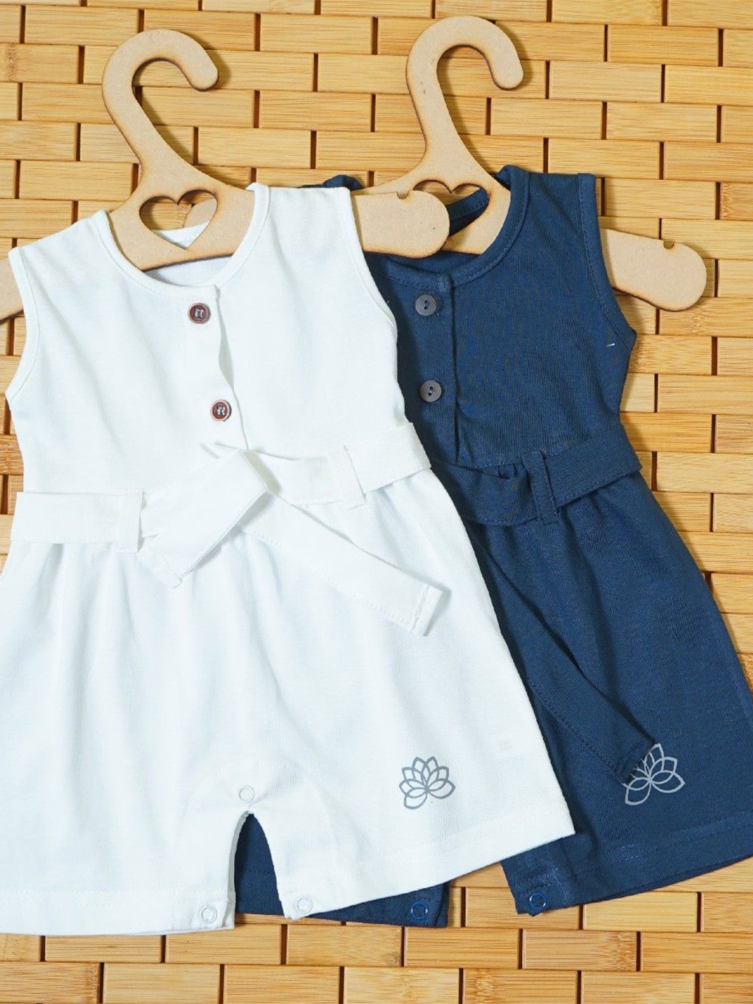 

THE MAPLES FASHION Girls Pack of 2 Cotton Rompers, Navy blue