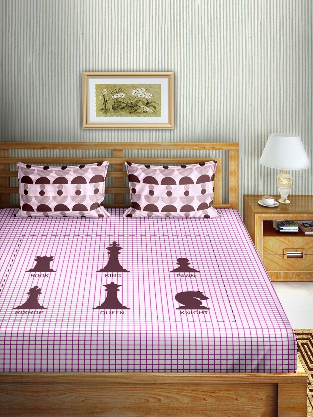 

Myntra Elegant Homes Purple Printed 160 TC Pure Cotton Queen Bedsheet Set- 2.24 m x 2.54 m