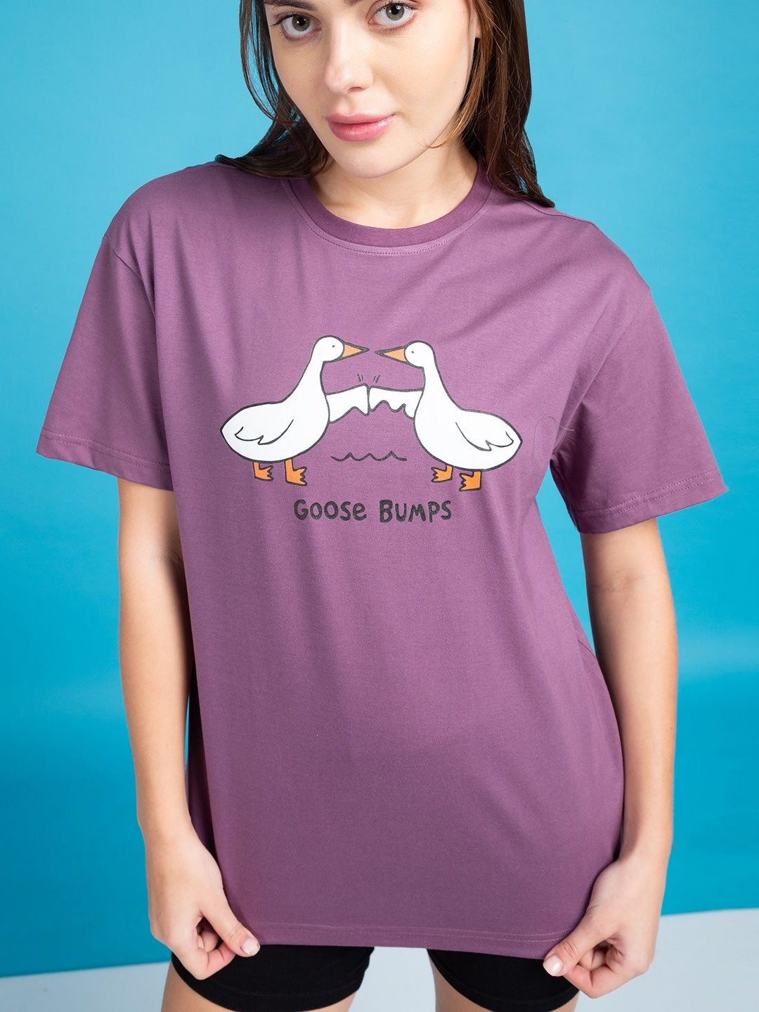

Mast & Harbour Women Graphic Printed Round Neck Cotton T-shirt, Purple
