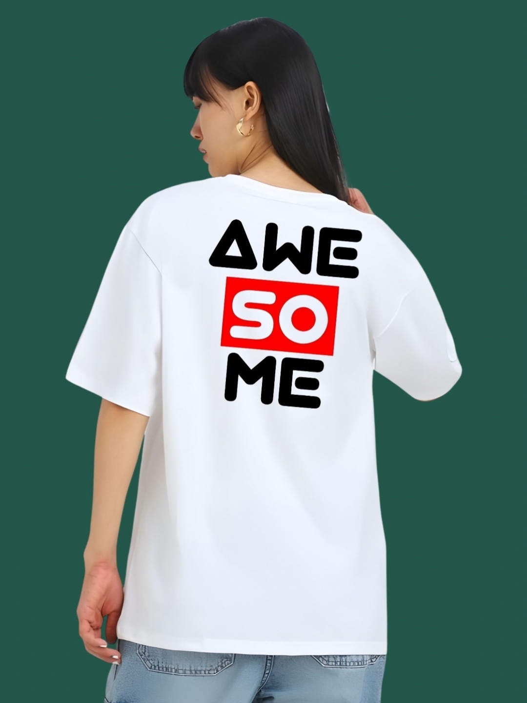 

DressBerry Women Typography Printed Round Neck Cotton Oversized T-shirt, White