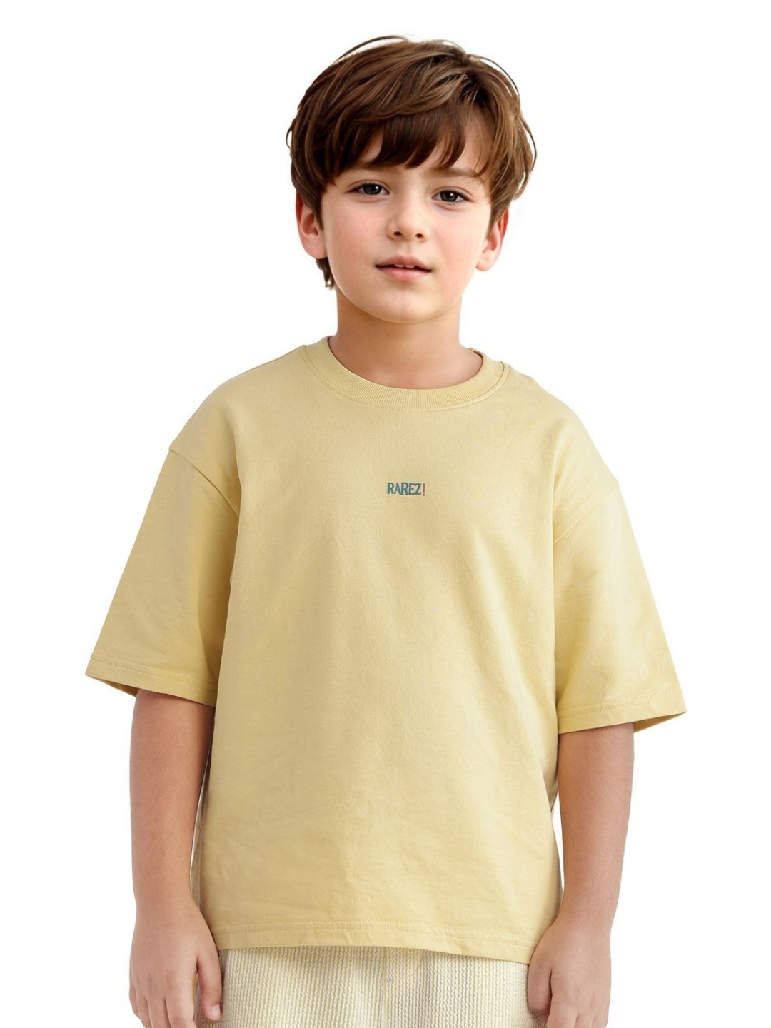 

RARE ONES Boys Graphic Printed Round Neck Cotton Oversized T-shirt, Yellow
