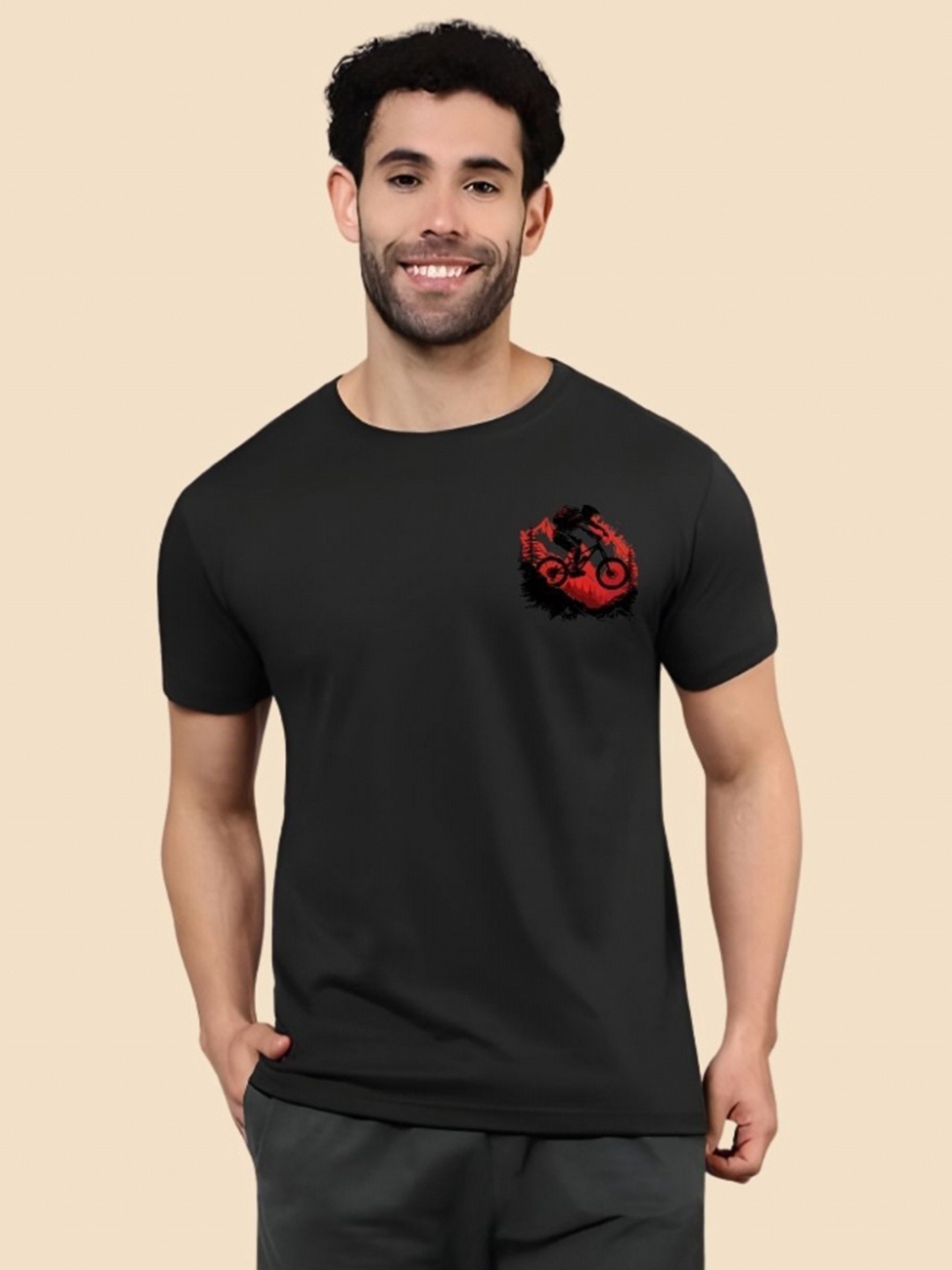 

SZN Men Graphic Printed Round Neck Cotton T-shirt, Black