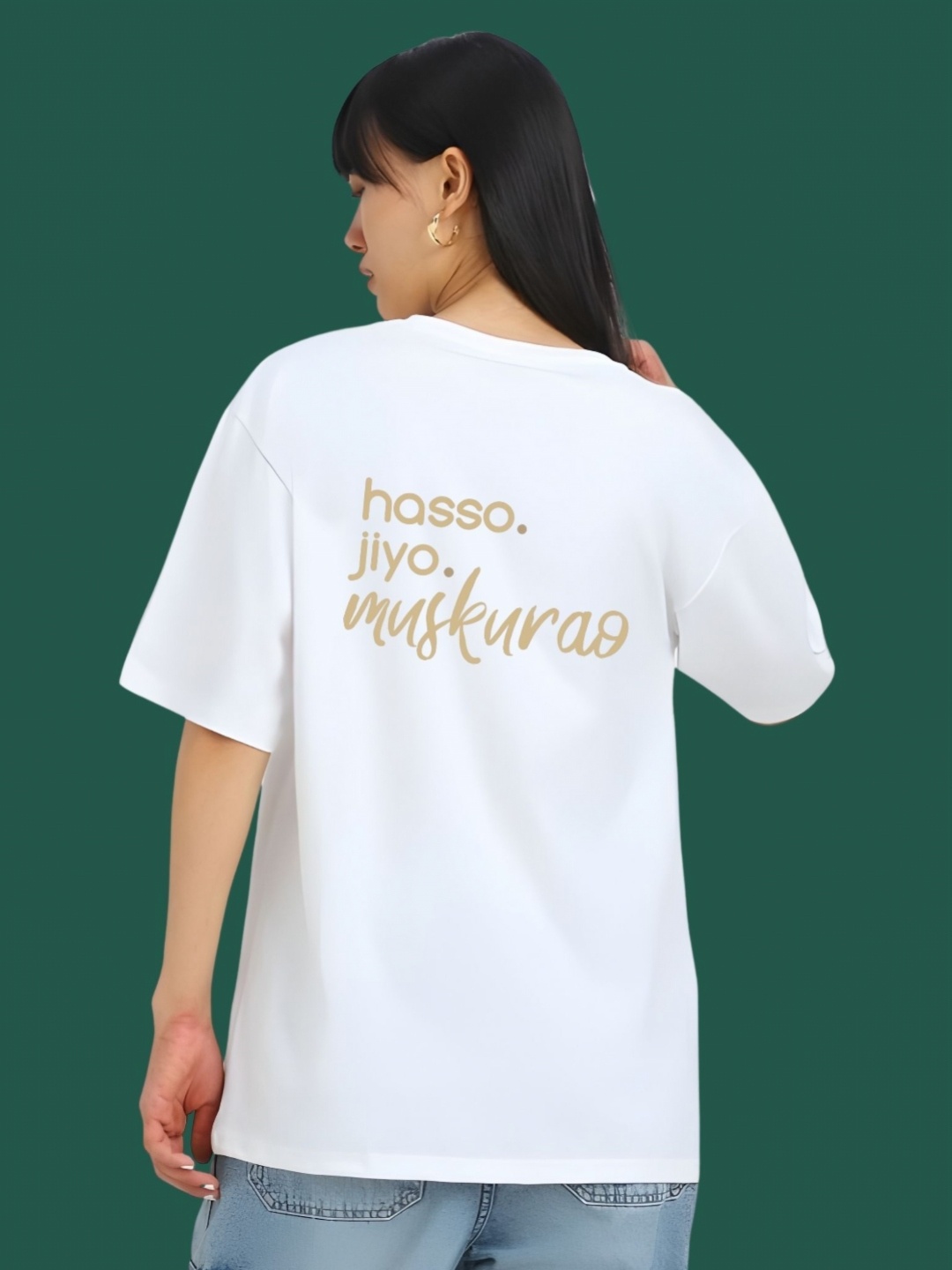 

DressBerry Women Typography Printed Round Neck Cotton Oversized T-shirt, White