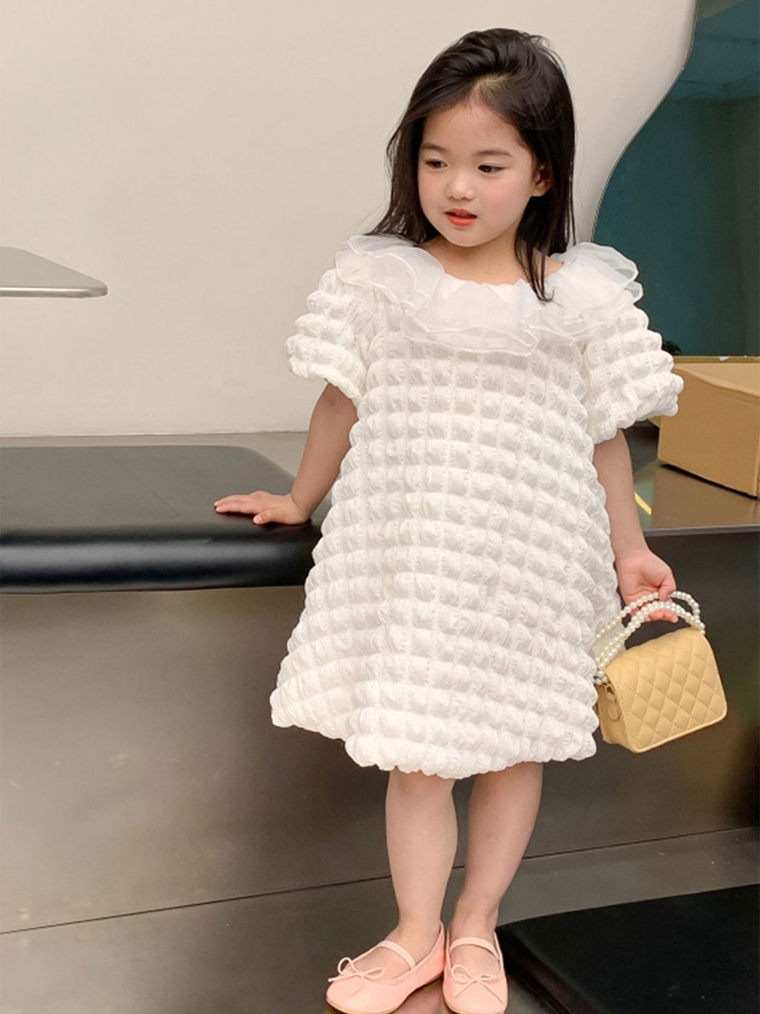 

LULU & SKY Girls Checked A-Line Dress, White