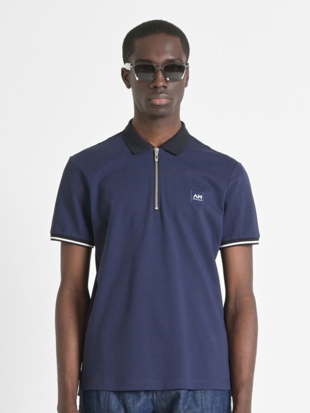 

Antony Morato Men Solid Polo Collar Cotton T-shirt, Blue