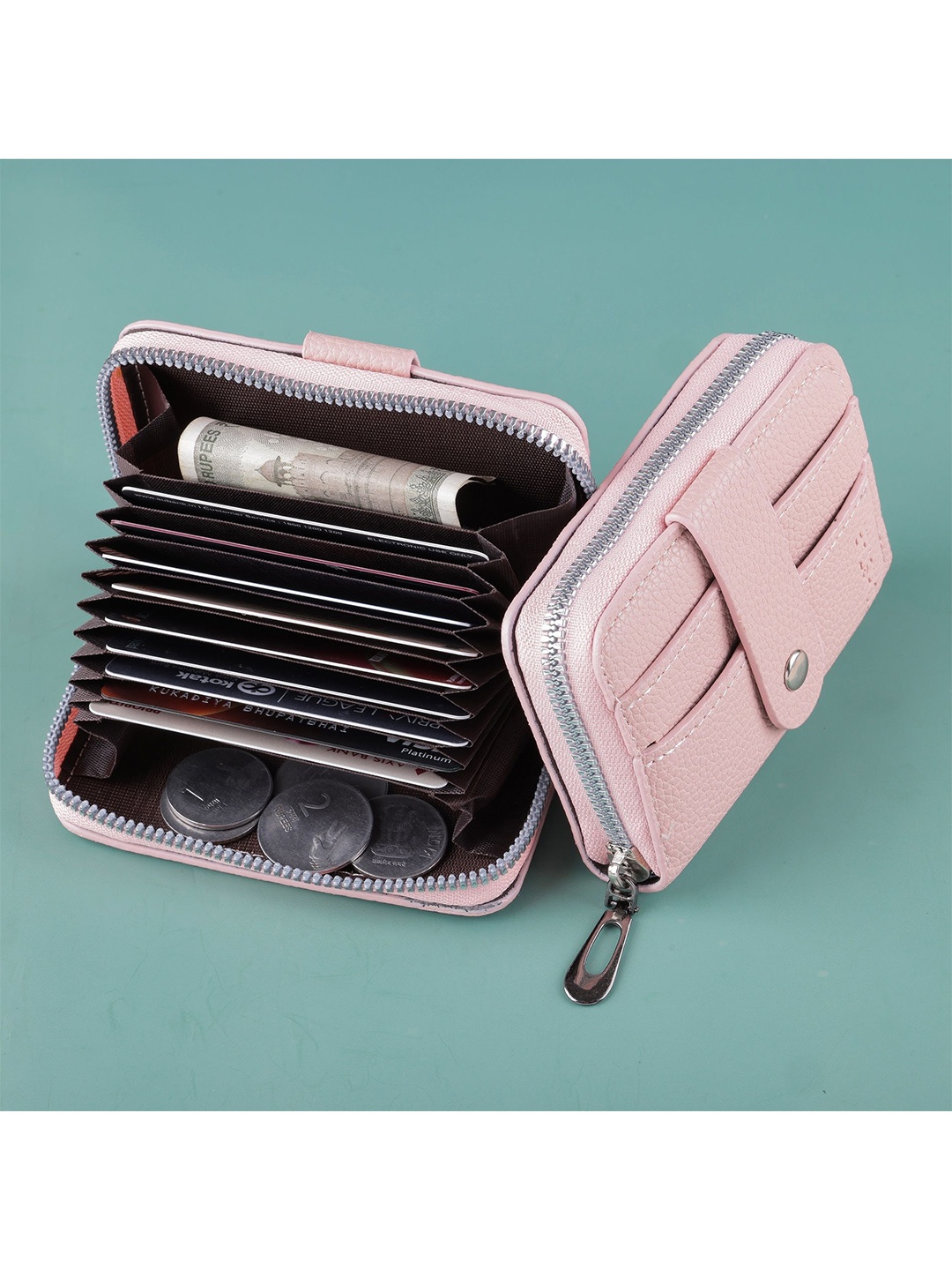

WATCHSTAR Men Zip Detail Leather Card Holder, Pink