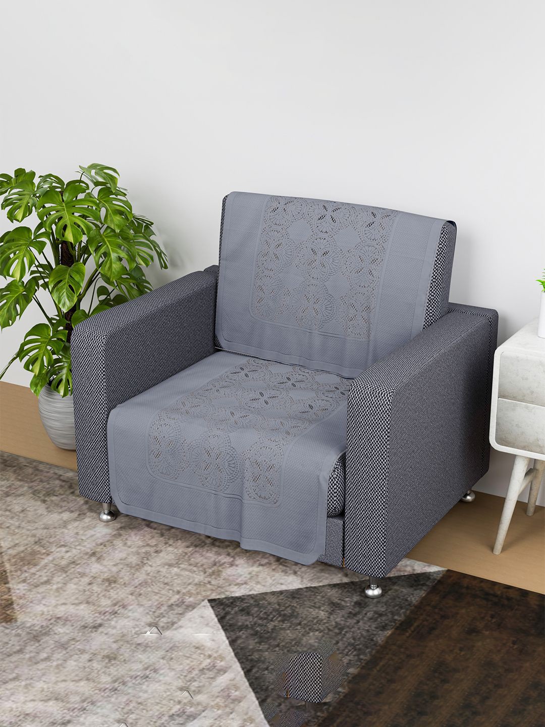 

Kuber Industries Grey 2 Pieces Self Design Cotton 1 Seater Sofa Covers