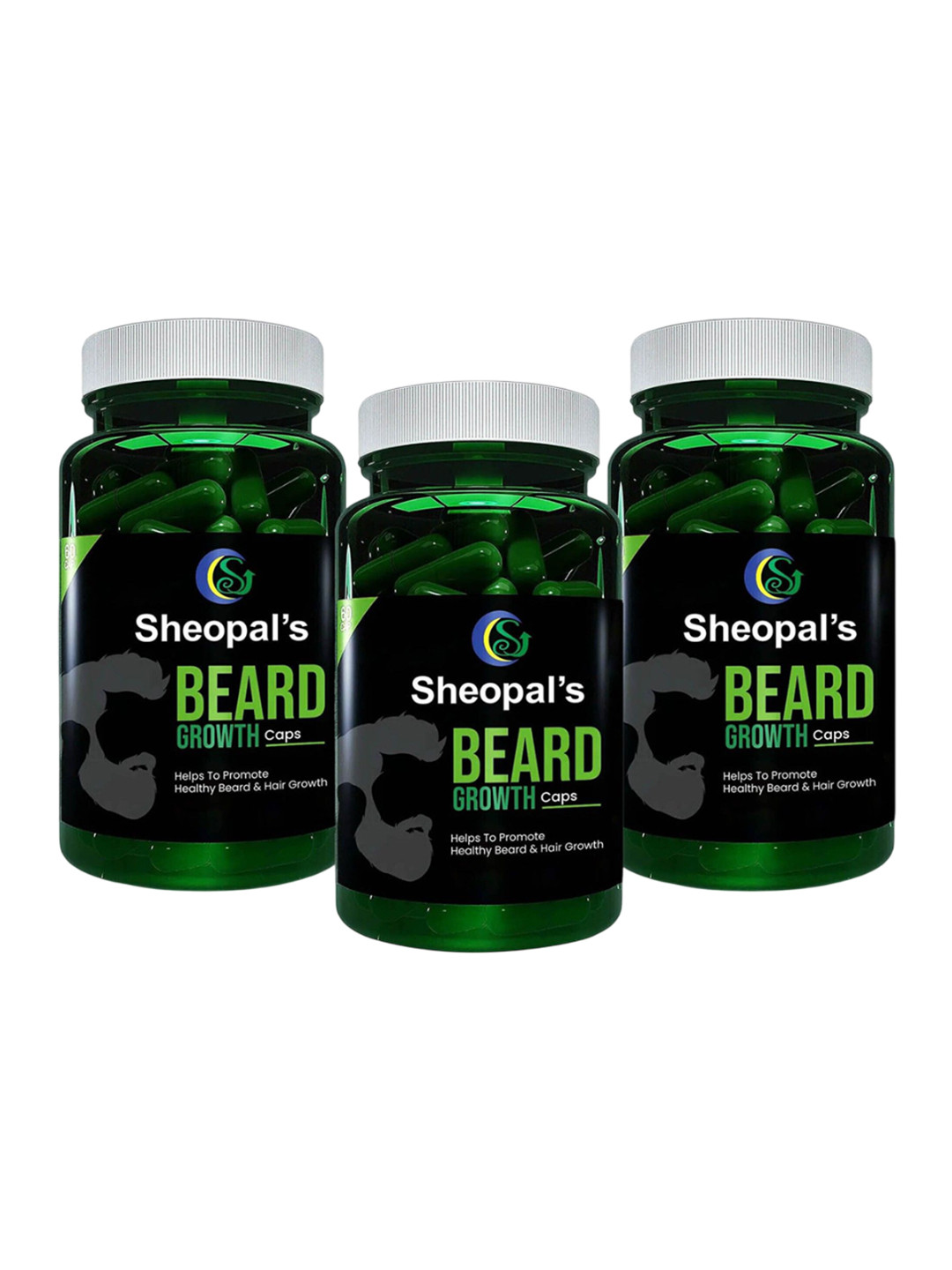 

Sheopal's Set Of 3 Beard Growth Capsules For Thicker & Longer Beard - 60 Capsules Each, Green