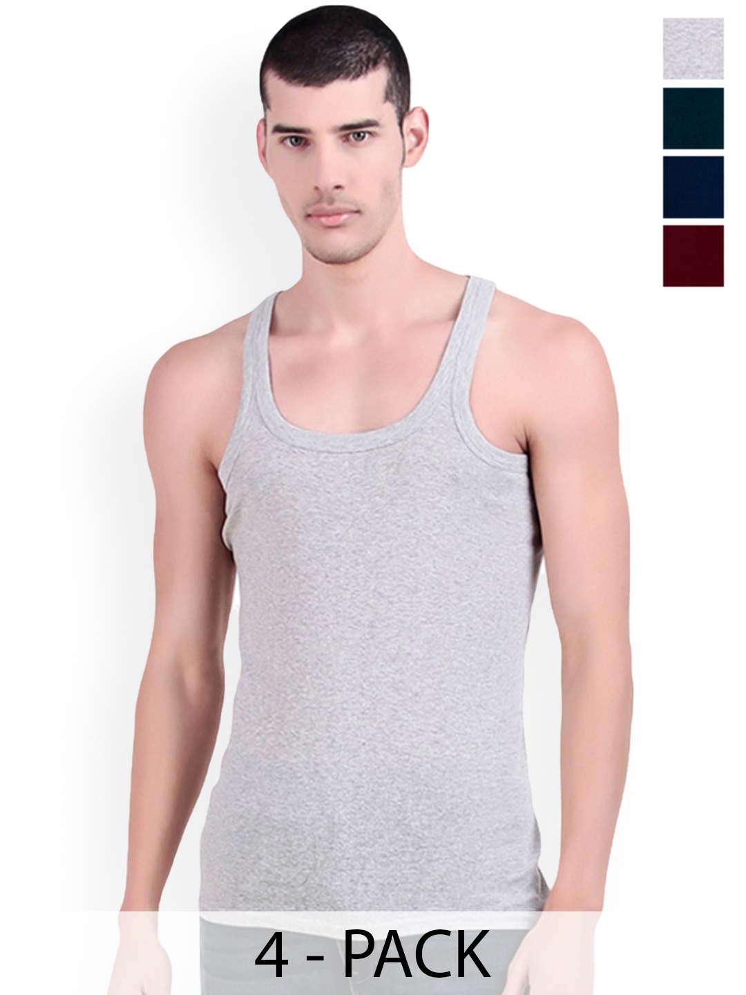 

inner element Pack Of 4 Cotton Ribbed Gym Vests IE_111_GYMVEST_PK4_XS, Maroon