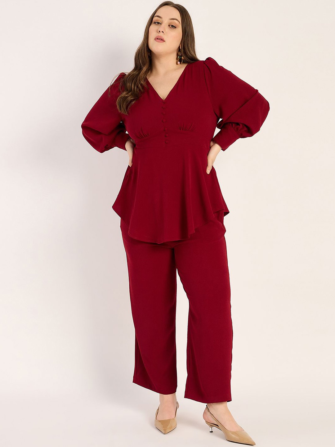 

FEMMELLA V-Neck Top With Trousers, Red