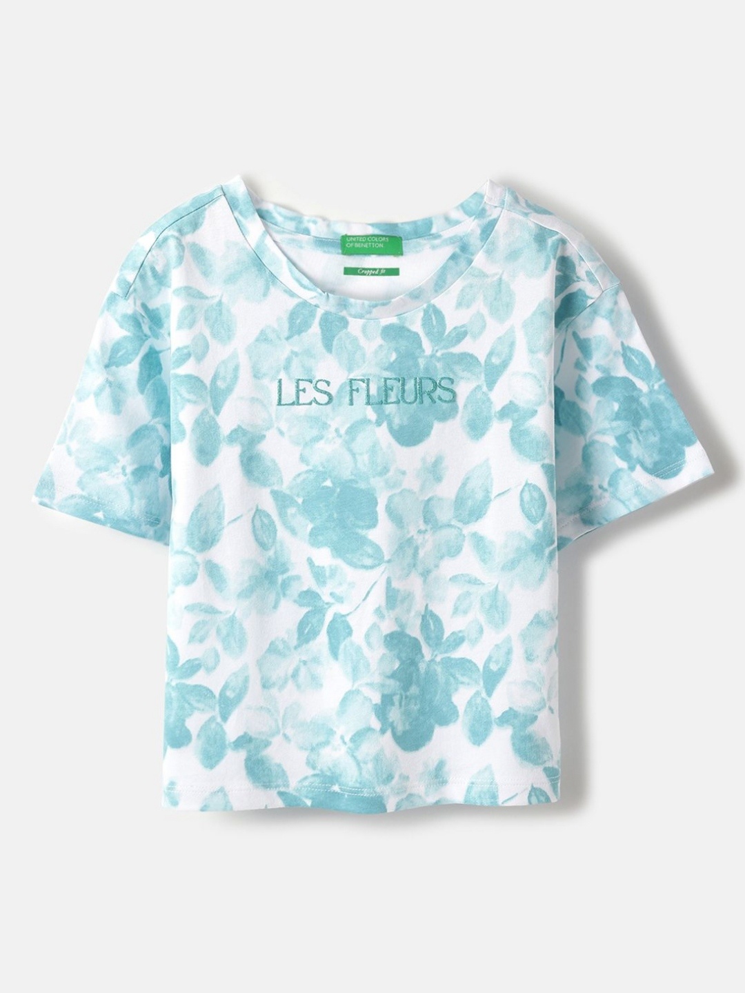 

United Colors of Benetton Girls Floral Printed Round Neck Cotton T-shirt, White