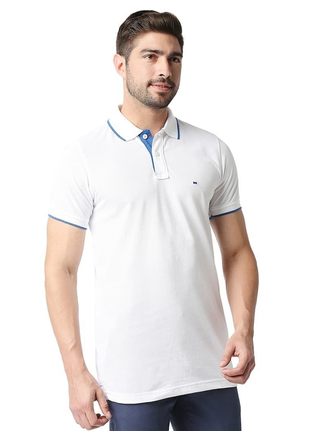 

Basics Men Solid Polo Collar Cotton T-shirt, White