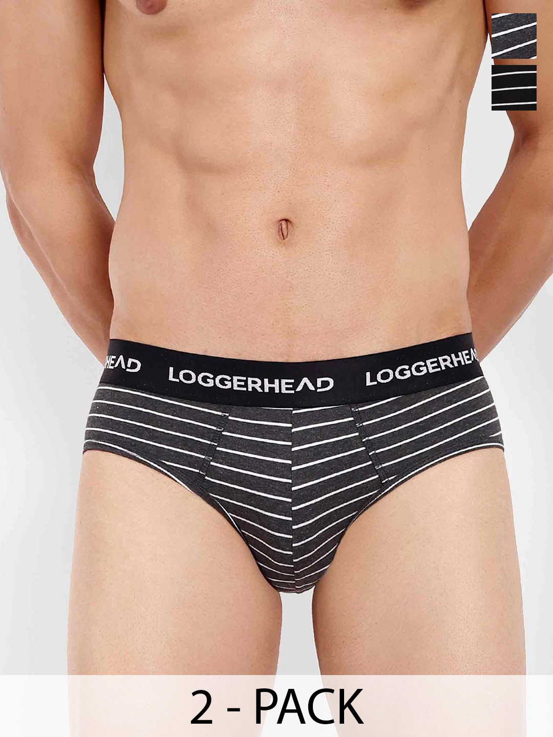 

LOGGERHEAD Pack Of 2 Striped Mid Rise Briefs - LHYB011-ANTRA-BLACK-ANTRA-BLACK