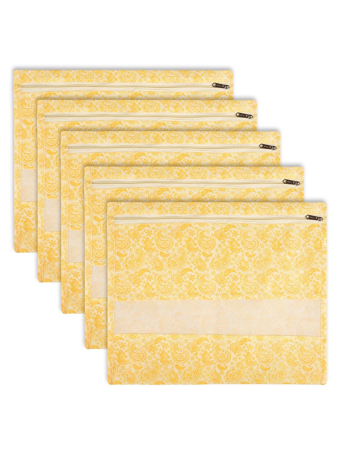 

Kuber Industries Yellow Pack of 5 Non-Woven Carry-Print Multi-Utility Organisers