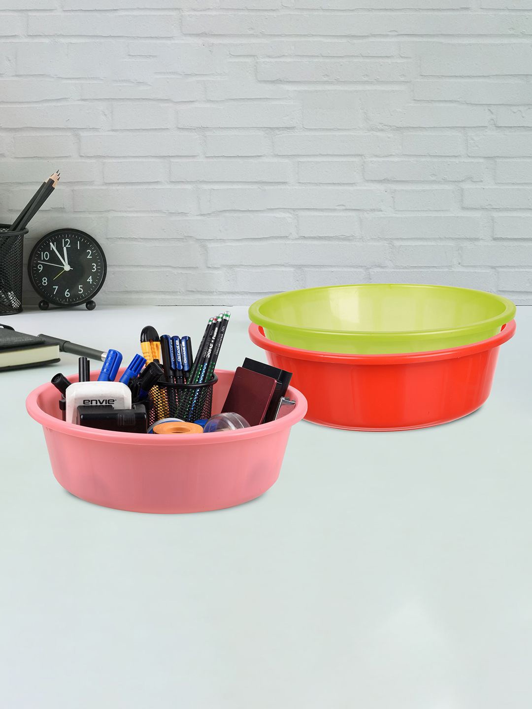 

Kuber Industries Red & Green 3 Pieces Regular Desk Organisers 6L Each