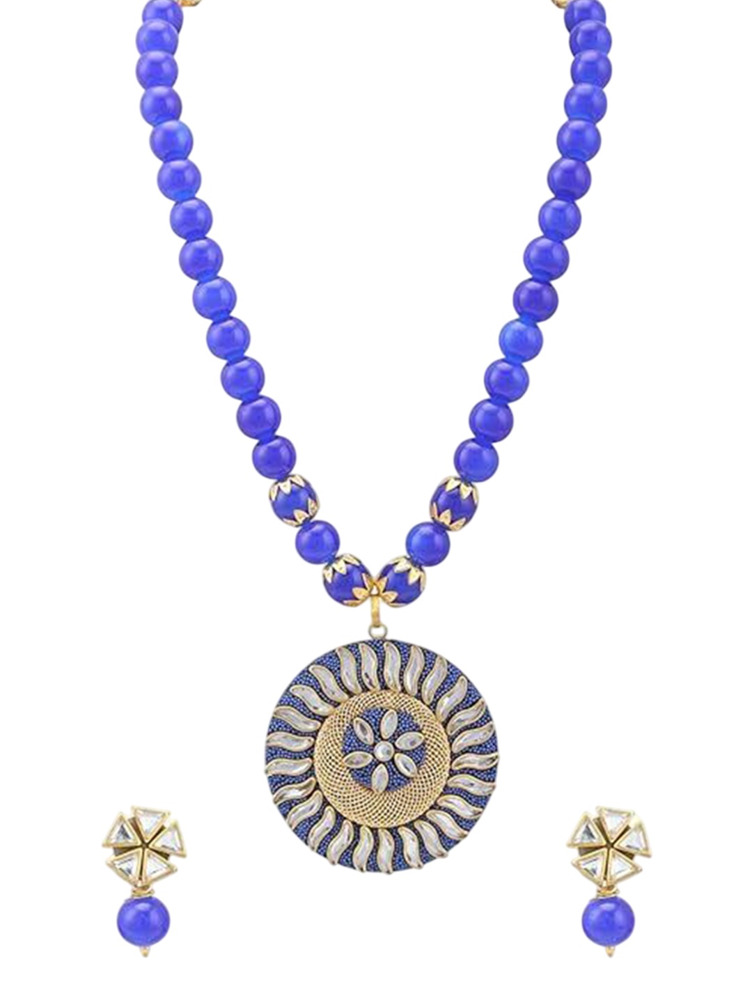 

Kezlin Gold-Plated Crystals Studded & Pearls Beaded Jewellery Set