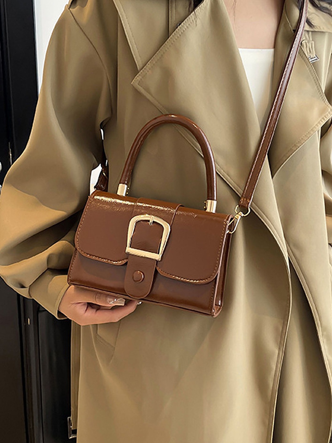 

LULU & SKY PU Structured Satchel, Brown