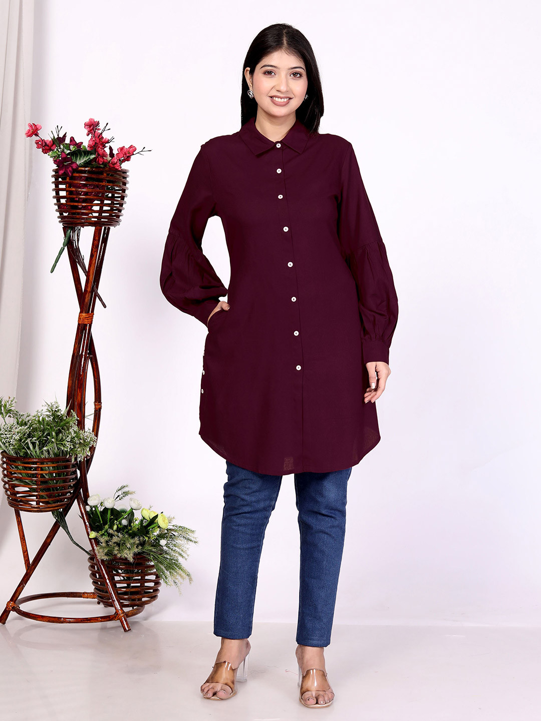 

SAKURA Women Relaxed Opaque Casual Shirt, Maroon